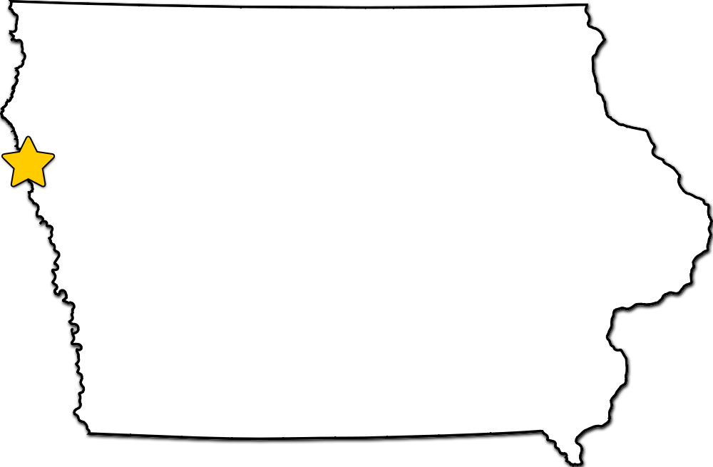 Image of the state of Iowa with Sioux City starred.